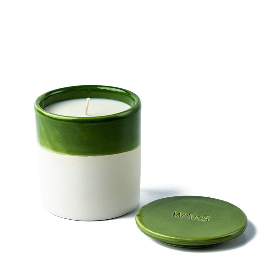 White Clay Ceramic Candle-Green/Wild Fig