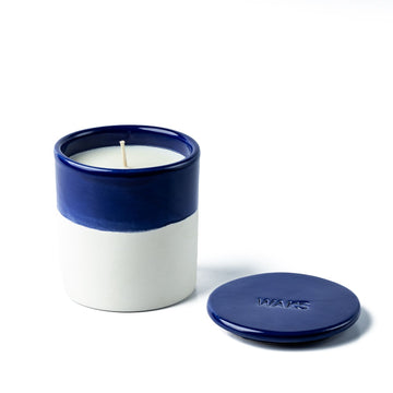 White Clay Ceramic Candle-Blue/Saltwater