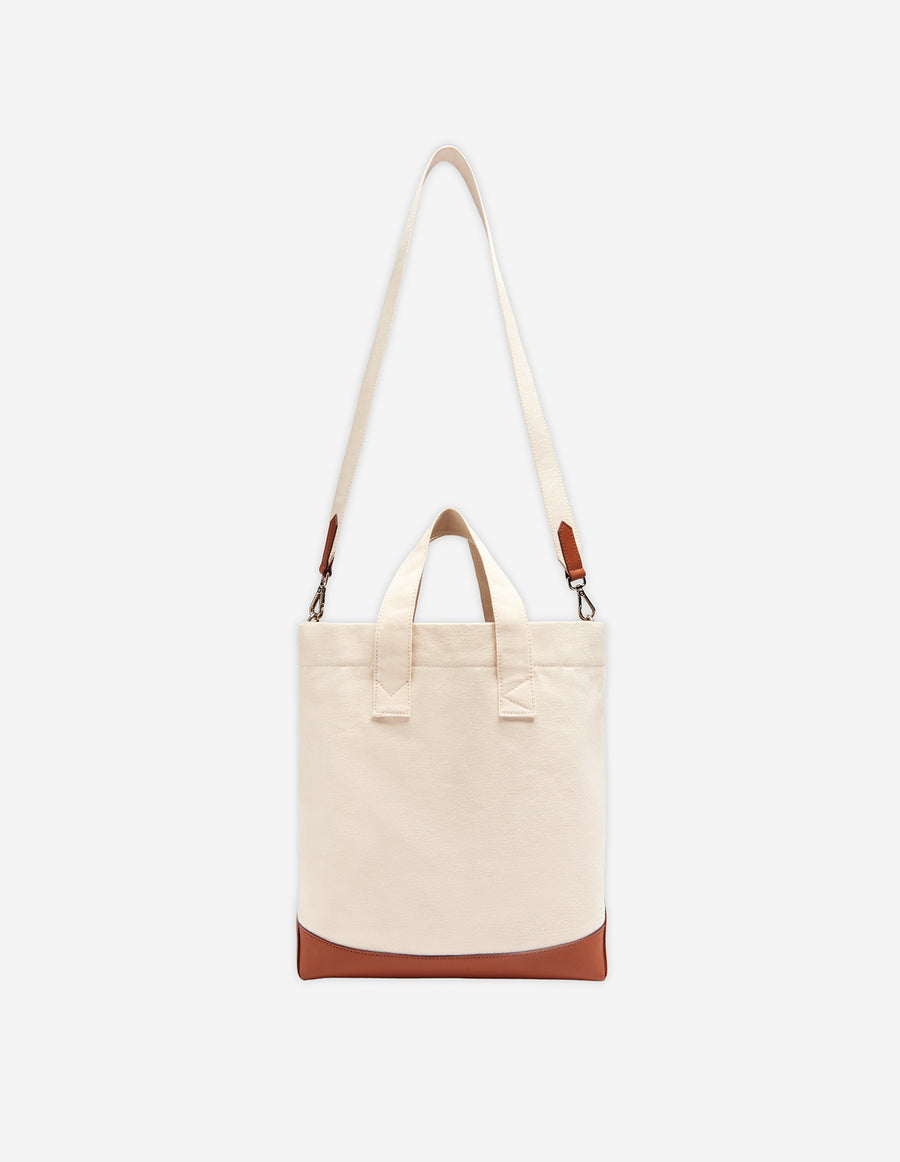 Leather & Cotton N/S Tote Camel U