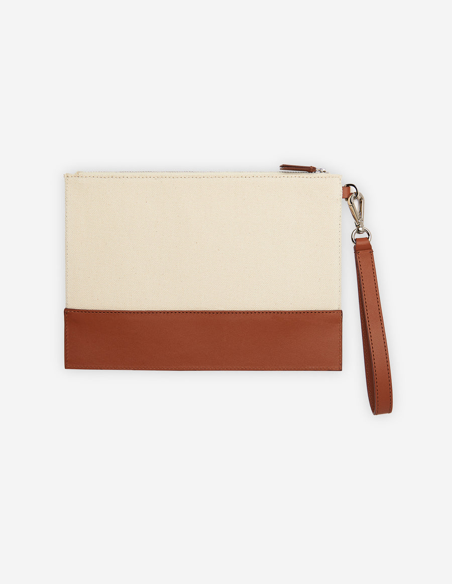 Leather & Cotton Pouch with Strap Camel U