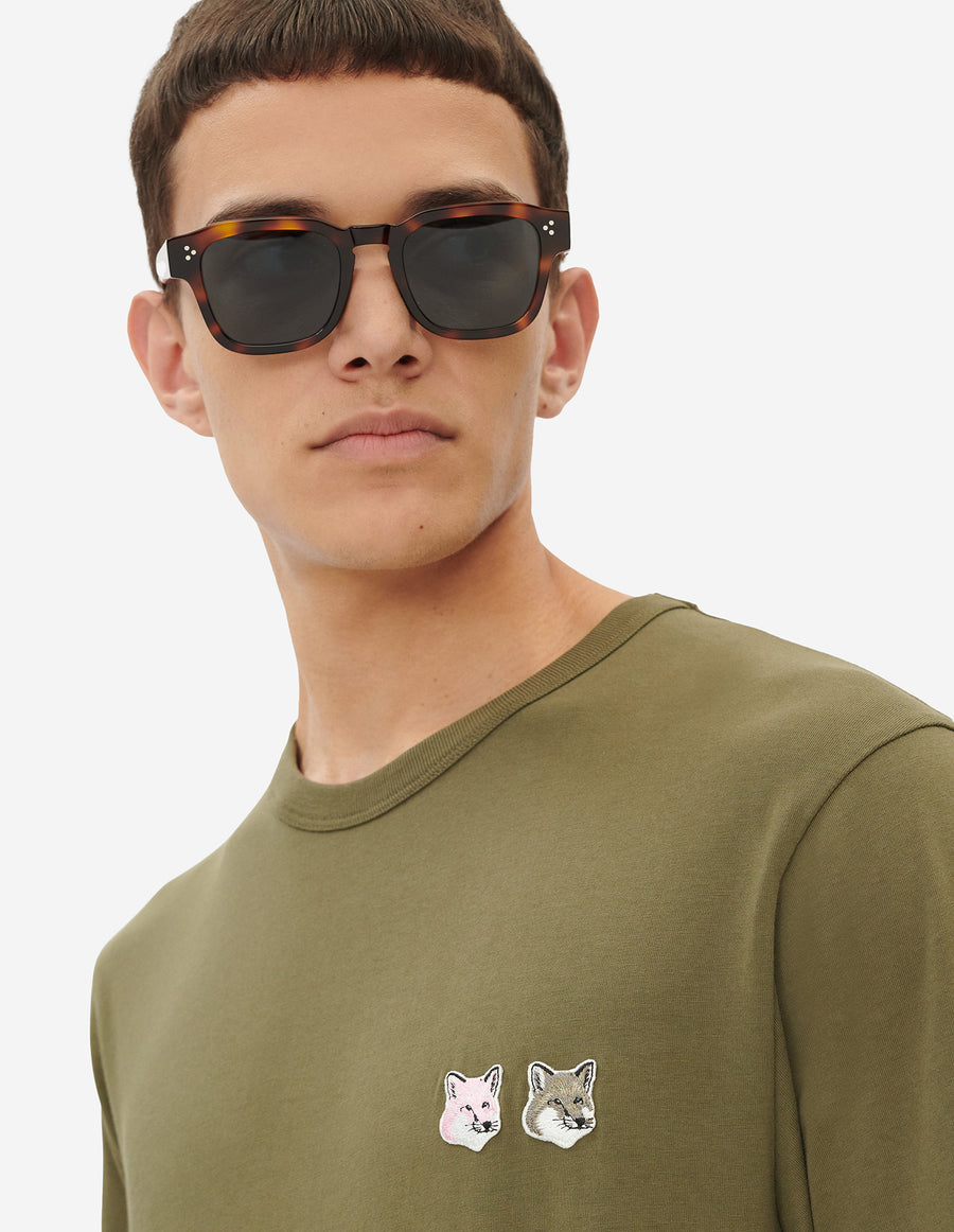 Double Monochrome Fox Head Patch Classic Tee-Shirt Khaki Grey (men)