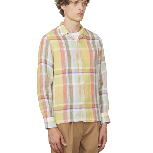 Js No Piping Japanese Linen Shirt - White/Yellow/Green