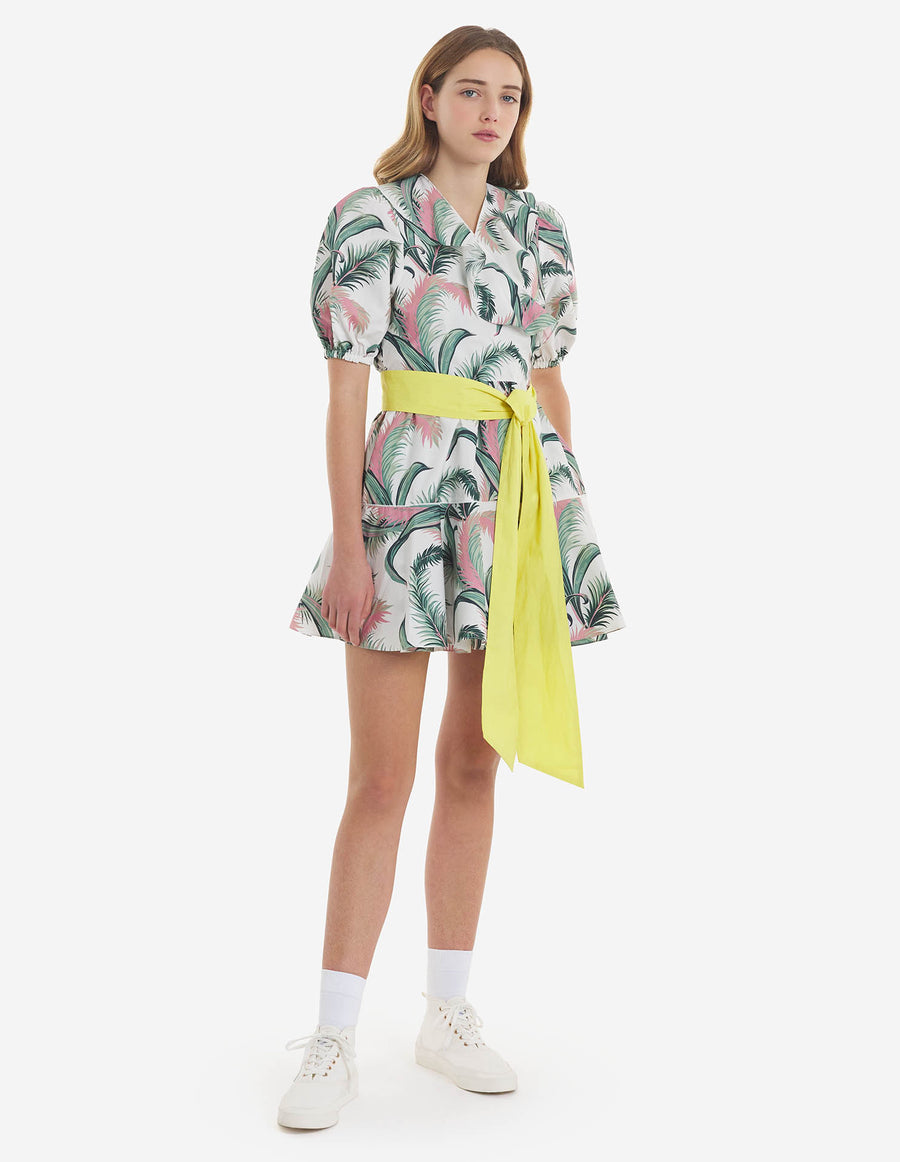 Palm Frond Print Wrap Mini Dress Multico Design