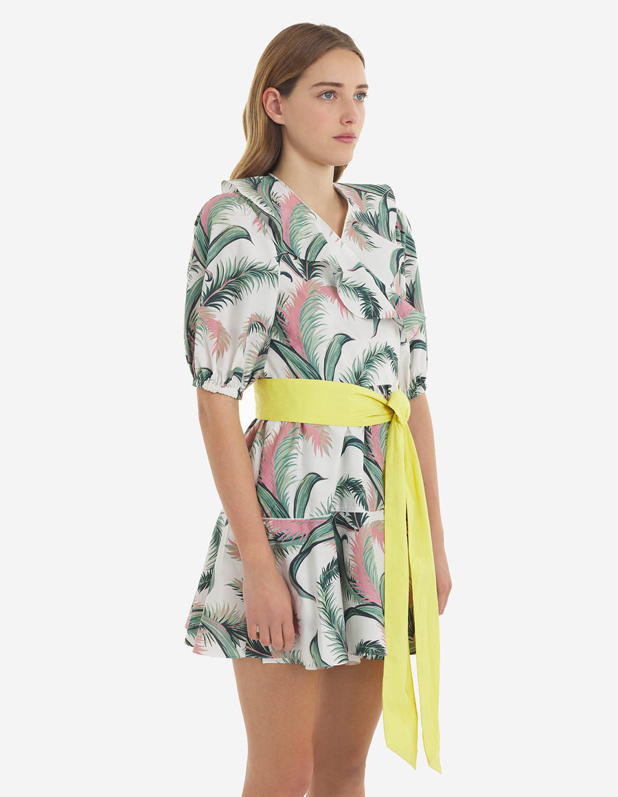 Palm Frond Print Wrap Mini Dress Multico Design
