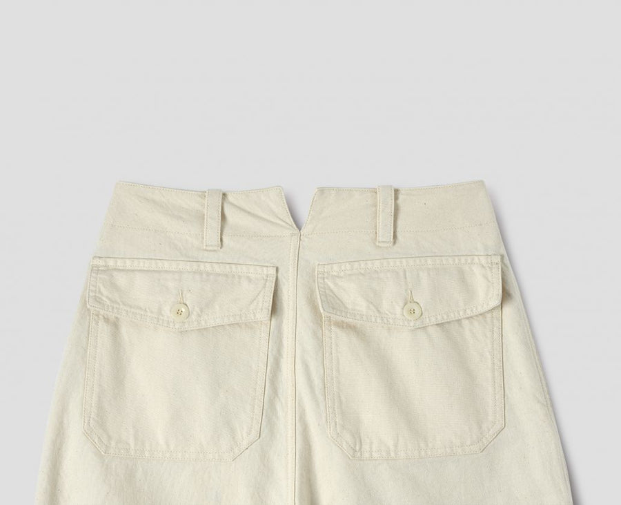 Cropped Ankle Tab Trouser Workwear Cotton Twill Off White