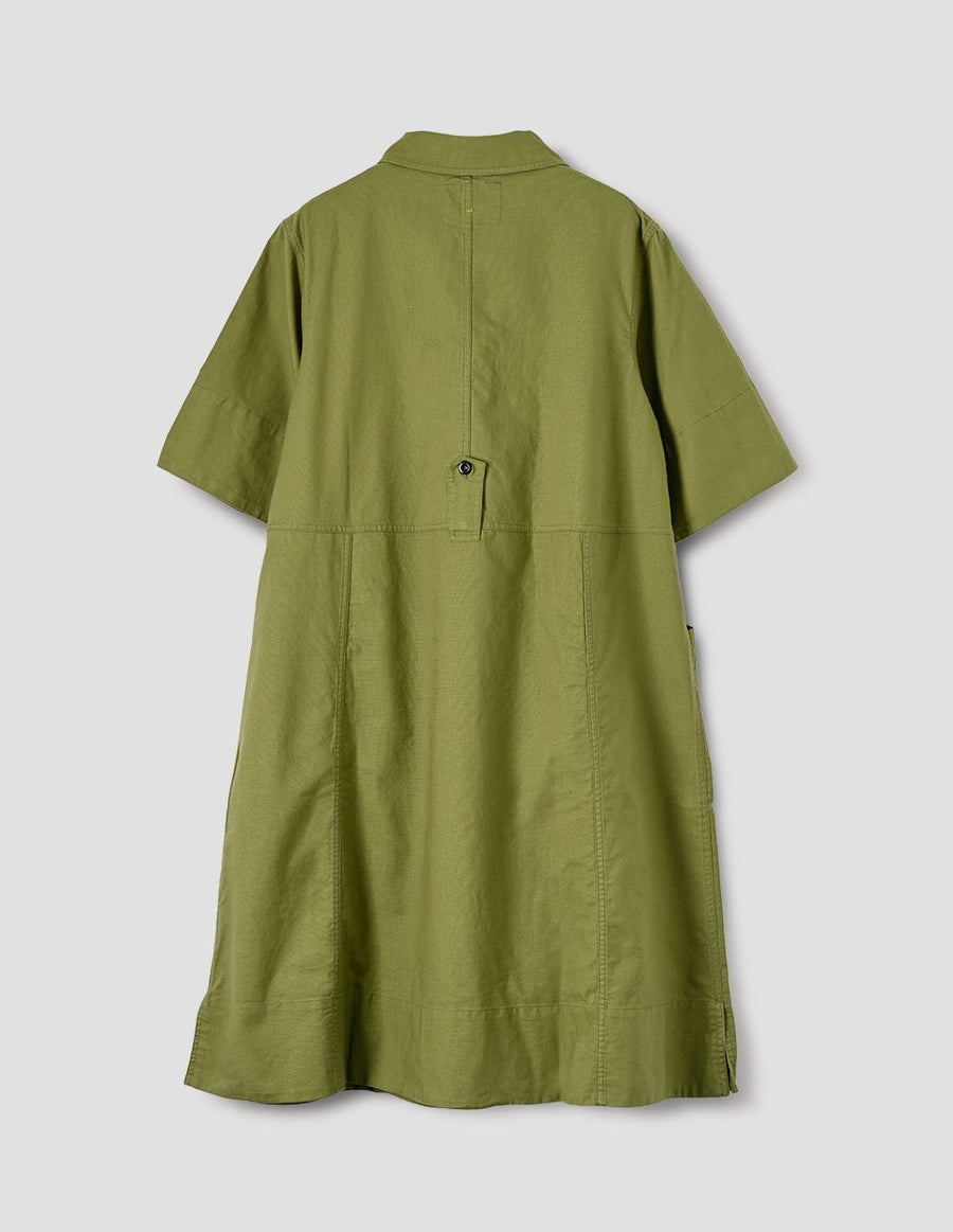 Pull On Flare Shirt Dress Textured Cotton / Kgz Khaki