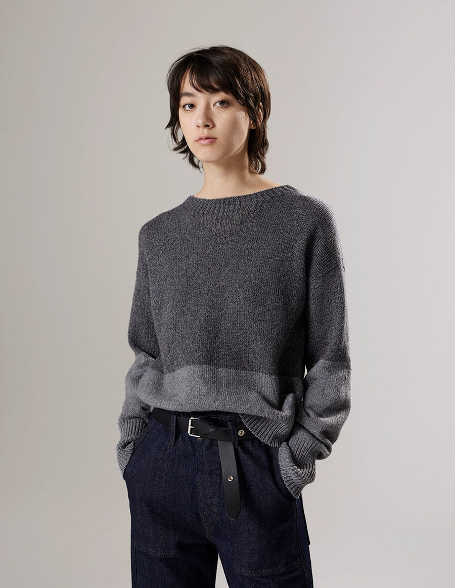 Two Colour Crew Neck Lambswool Cotton Charcoal / Grey (women)