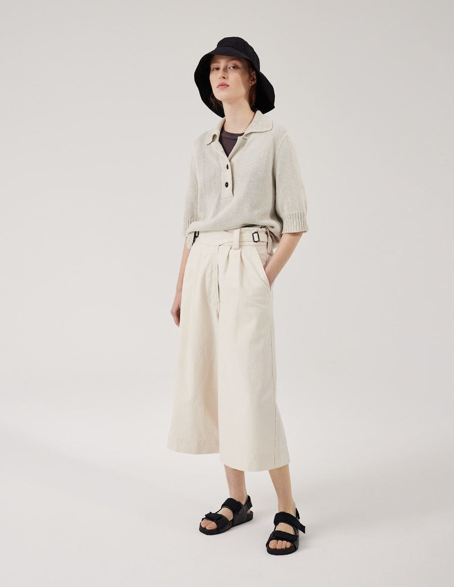 Cinch Front Culotte Workwear Cotton Twill Off White (women)
