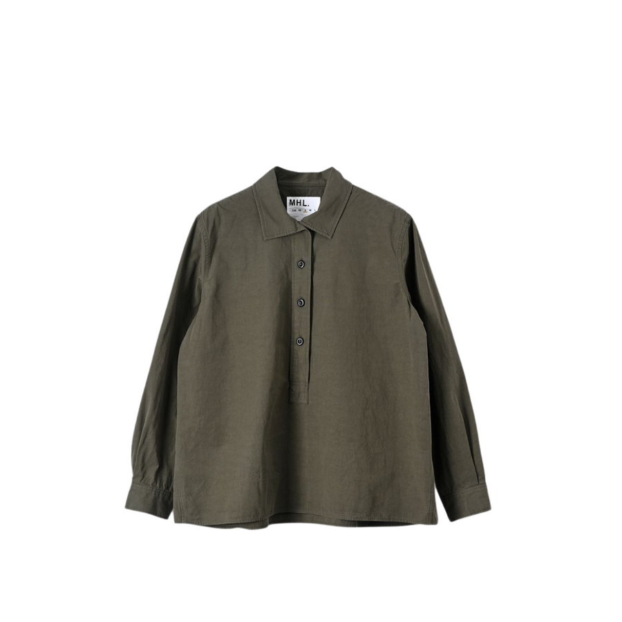 Collared Swing Shirt Dry Cotton Poplin Forest