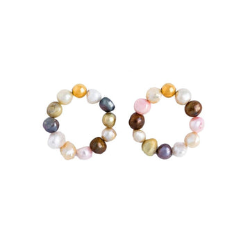 Multi Colors Natural Pearls Hoops Silver