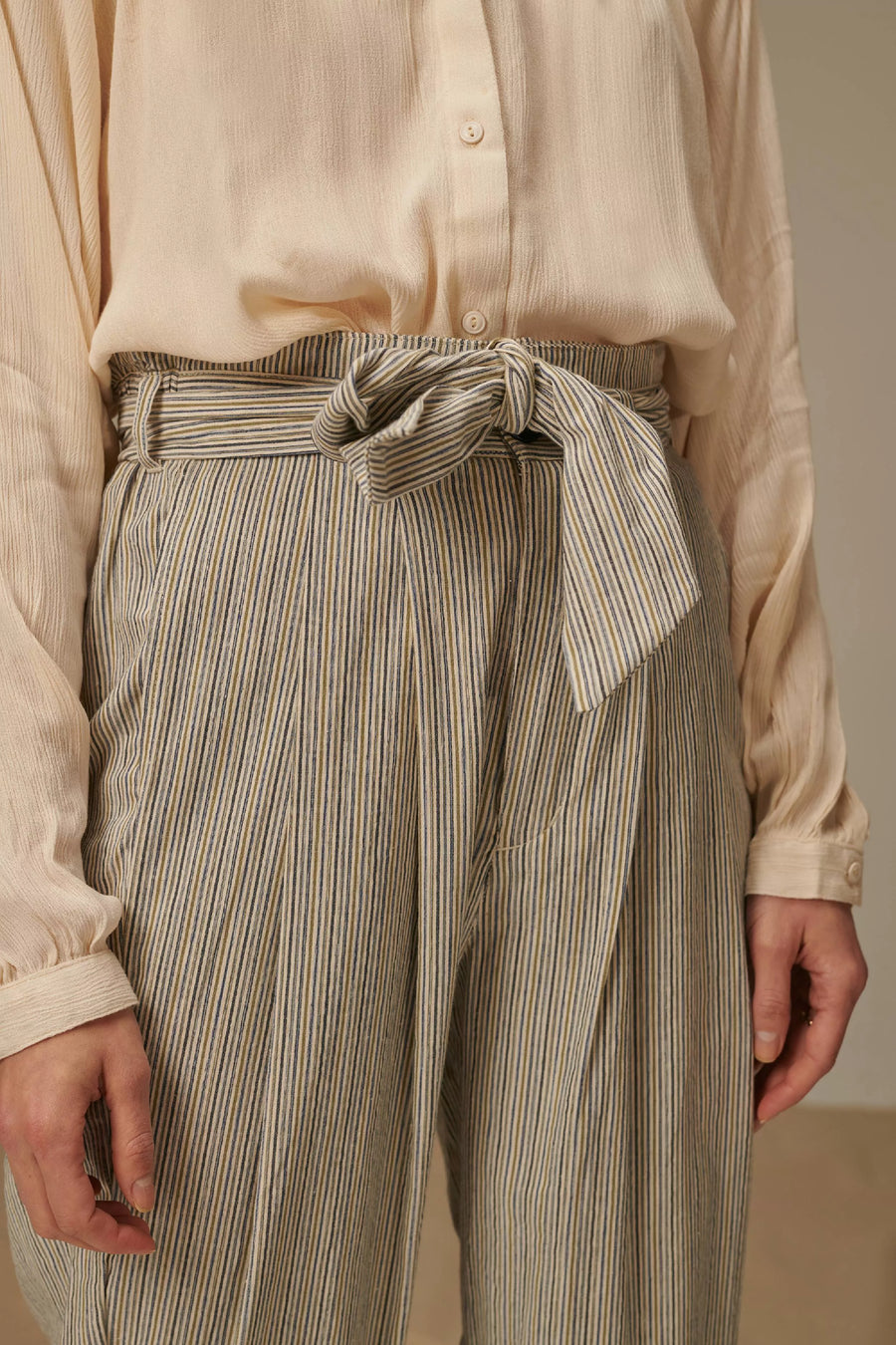 Striped Belted Pant Green