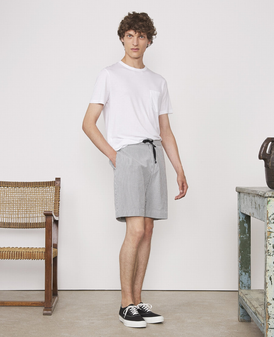 Phil Japanese Seersucker Cotton Stripe Shorts - Black/White