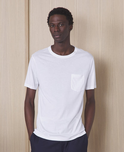 Short Sleeve Tencel Cotton Pocket Tee - White