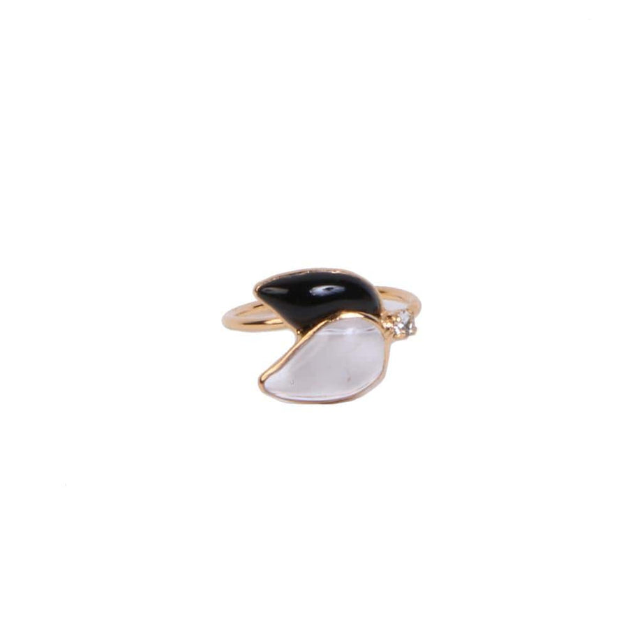 Sea Flower Adjustible Ring With Crystal GP Black A