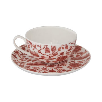 Cup & Saucer set red HK Toile