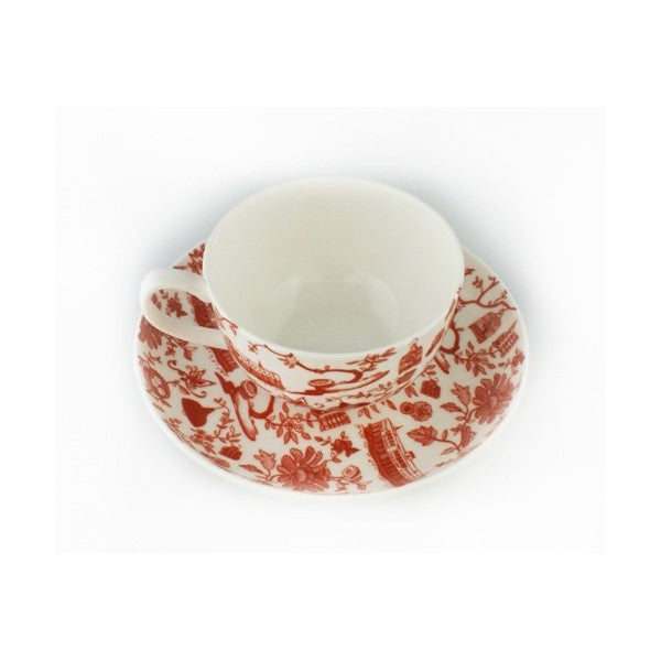 Cup & Saucer set red HK Toile