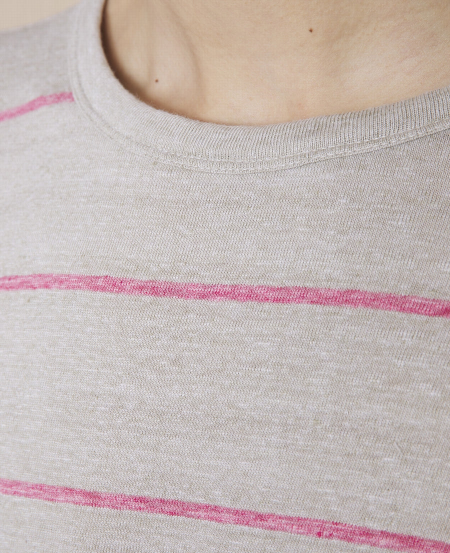 French Linen Tee - Hthr Grey/Hthr Pink Stripe
