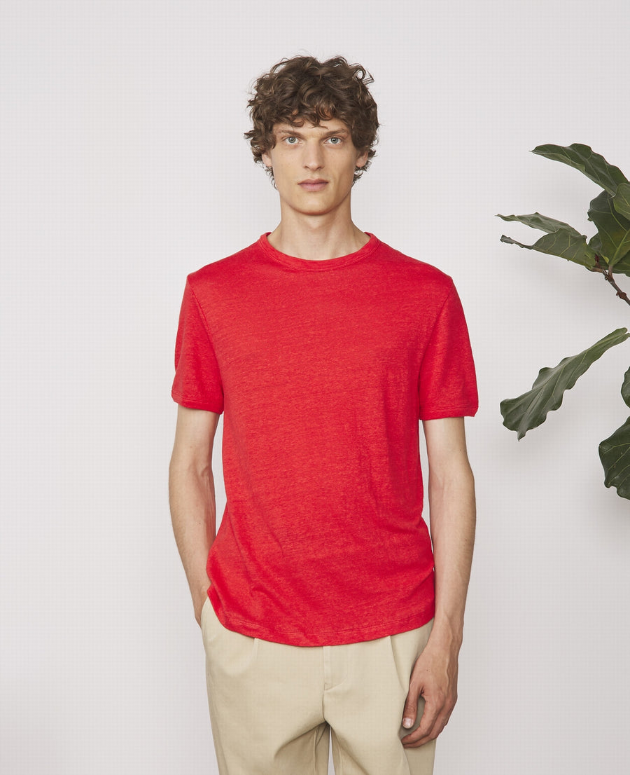 Lightweight French Linen Tee-shirt Poppy Red